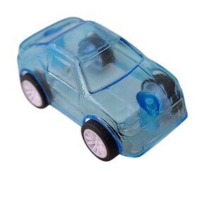 Miniature Blue Transparent Plastic Toy Car With White Wheels